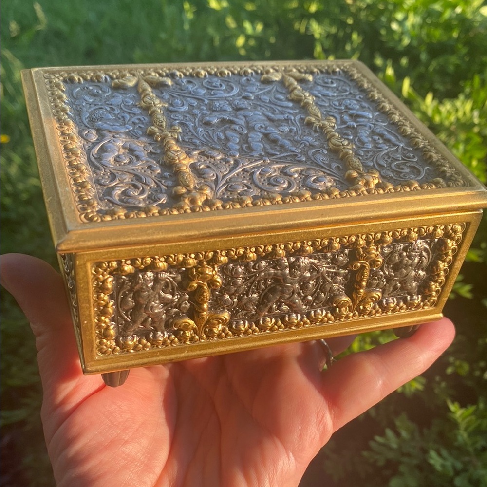 Brass & Silver Jewelry Casket / music Box, German Erhart & Sohne